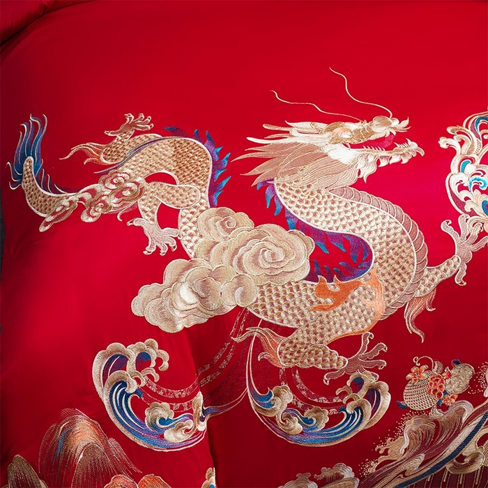 91家纺网 家纺一手货源 找家纺 用心 2025新款长绒棉刺绣新中式婚庆多件套系列 龙凤情缘