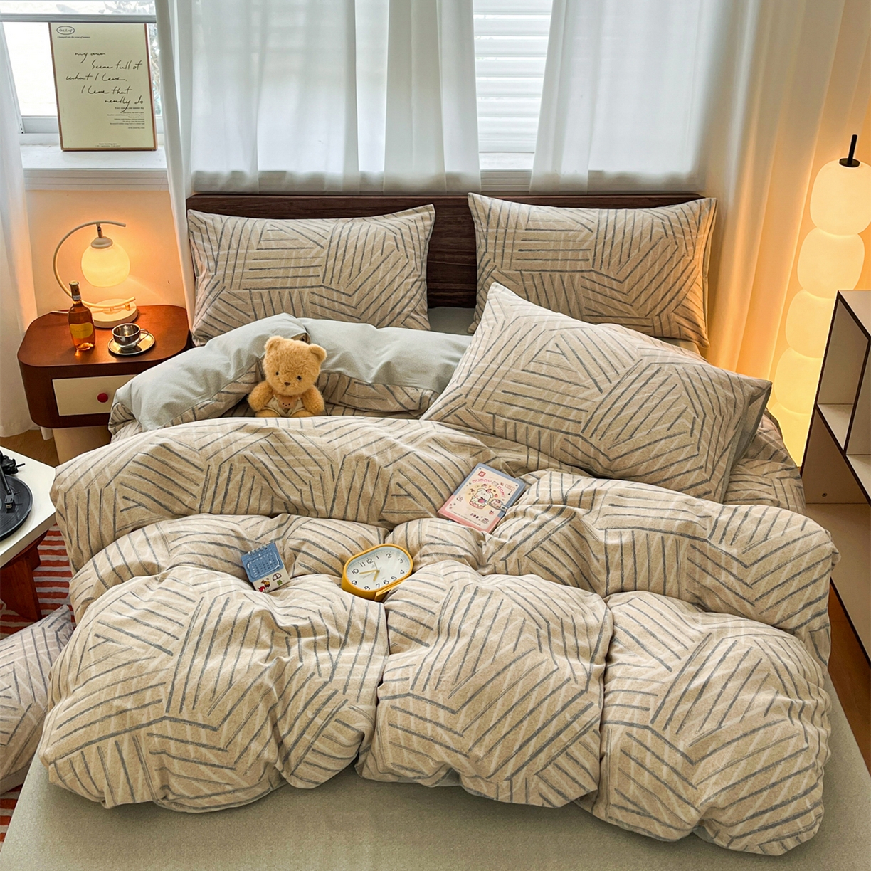 91家纺网 家纺一手货源 找家纺 典曼家纺 2025新款原棉磨毛印花四件套 眠时光