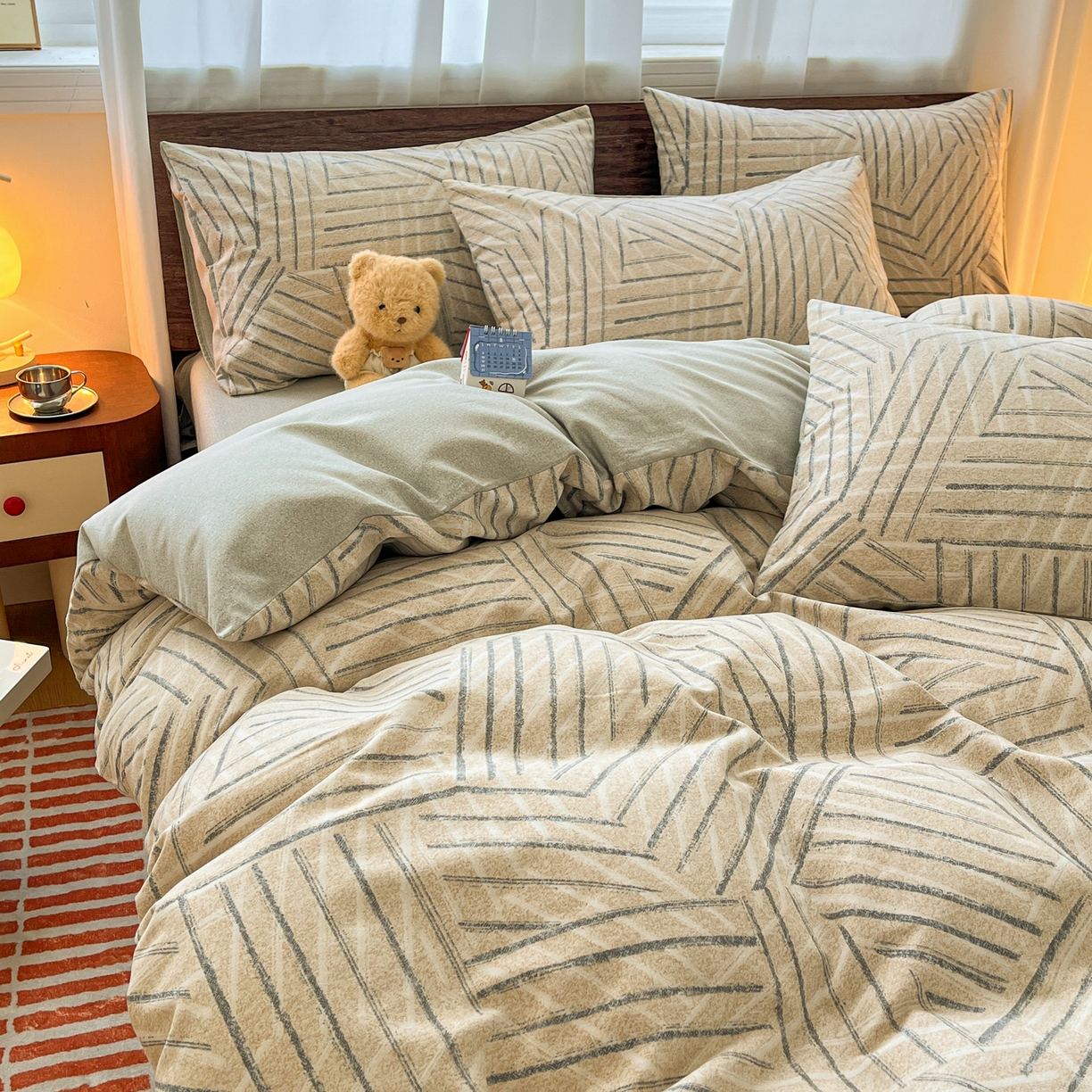 91家纺网 家纺一手货源 找家纺 典曼家纺 2025新款原棉磨毛印花四件套 眠时光