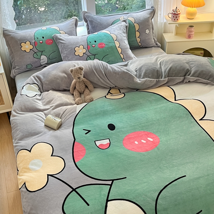 91家纺网 家纺一手货源 找家纺 喜梦缘 2025年新款大版小版卡通牛奶绒四件套 梦龙宝贝