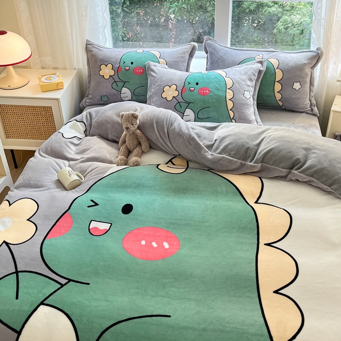 91家纺网 家纺一手货源 找家纺 喜梦缘 2025年新款大版小版卡通牛奶绒四件套 梦龙宝贝