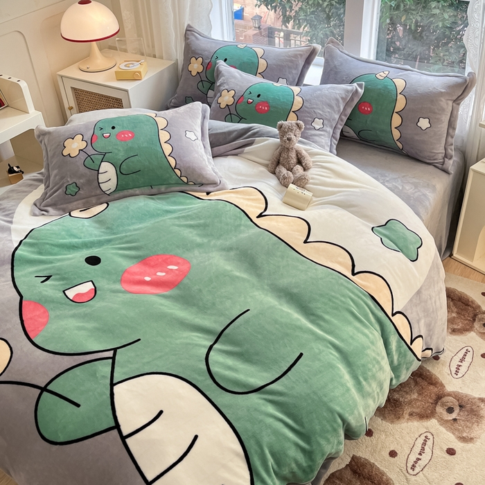 91家纺网 家纺一手货源 找家纺 喜梦缘 2025年新款大版小版卡通牛奶绒四件套 梦龙宝贝