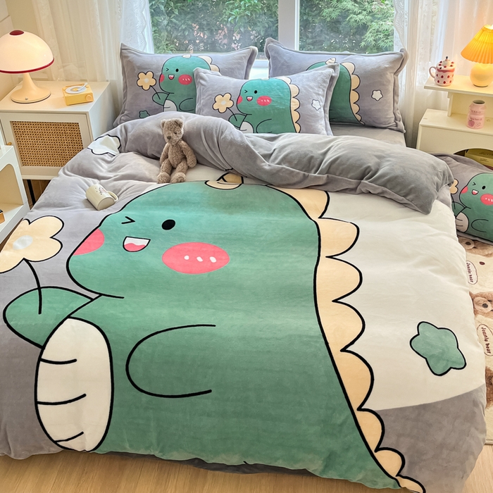 91家纺网 家纺一手货源 找家纺 喜梦缘 2025年新款大版小版卡通牛奶绒四件套 梦龙宝贝