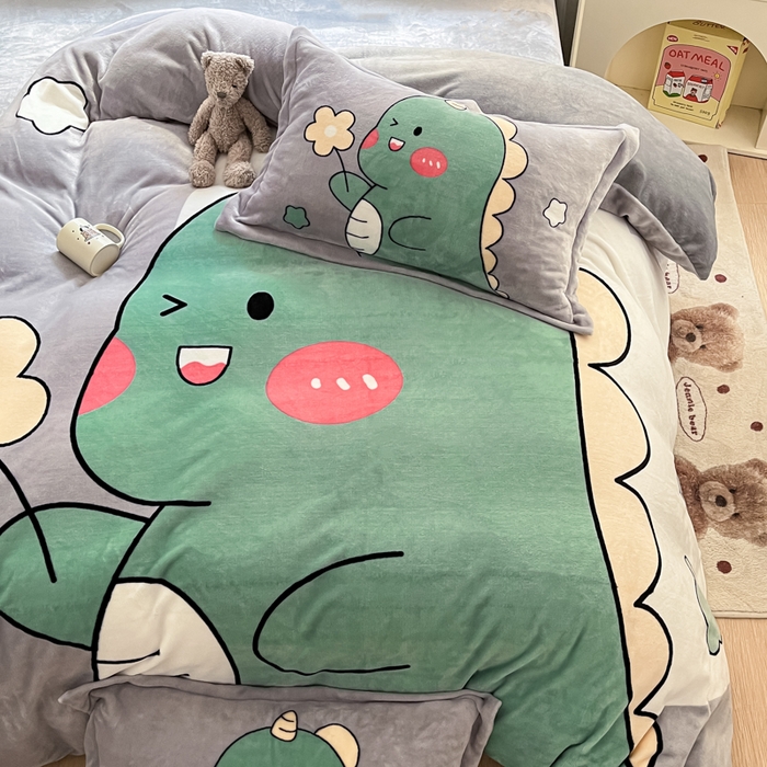 91家纺网 家纺一手货源 找家纺 喜梦缘 2025年新款大版小版卡通牛奶绒四件套 梦龙宝贝