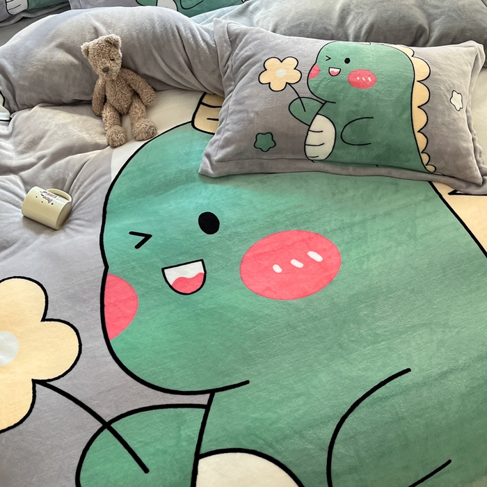 91家纺网 家纺一手货源 找家纺 喜梦缘 2025年新款大版小版卡通牛奶绒四件套 梦龙宝贝