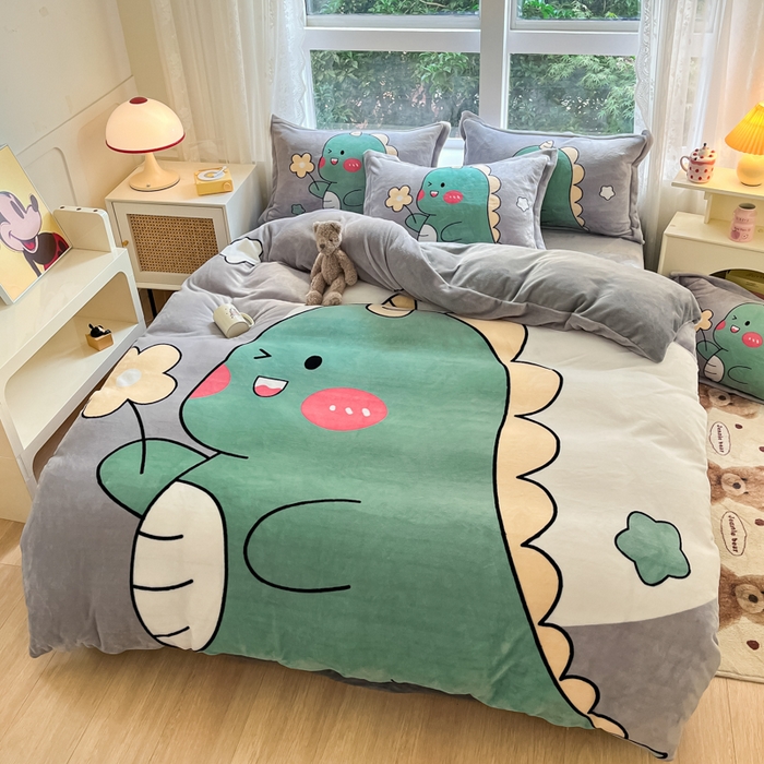 91家纺网 家纺一手货源 找家纺 喜梦缘 2025年新款大版小版卡通牛奶绒四件套 梦龙宝贝