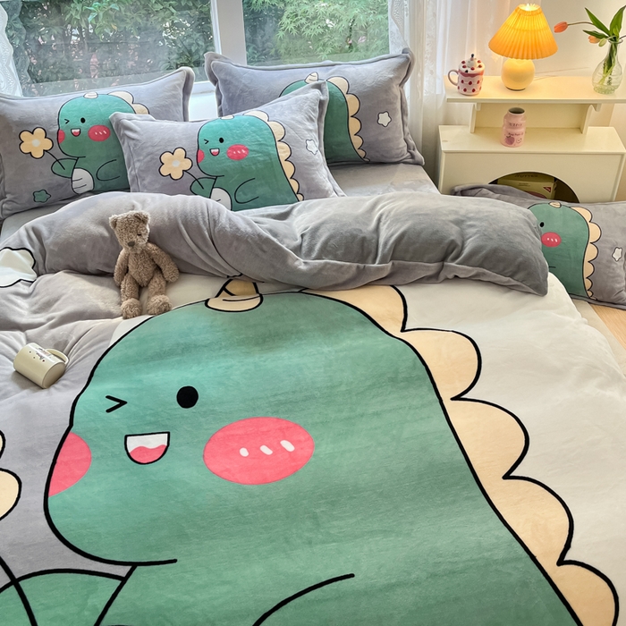 91家纺网 家纺一手货源 找家纺 喜梦缘 2025年新款大版小版卡通牛奶绒四件套 梦龙宝贝