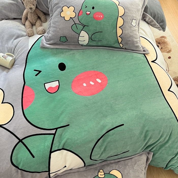 91家纺网 家纺一手货源 找家纺 喜梦缘 2025年新款大版小版卡通牛奶绒四件套 梦龙宝贝