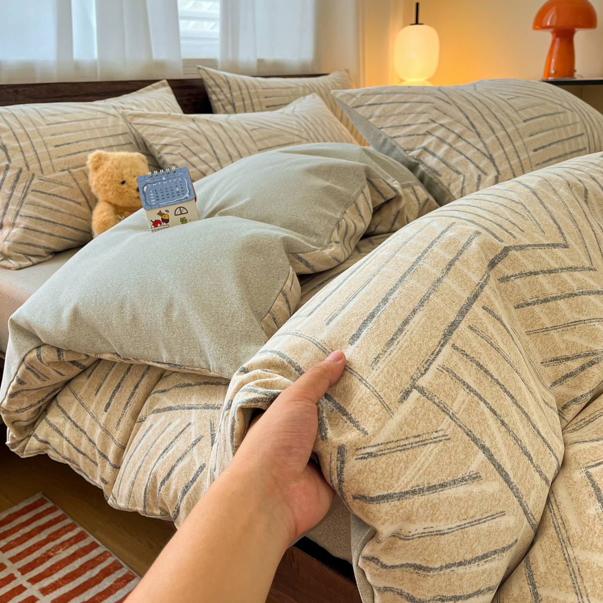 91家纺网 家纺一手货源 找家纺 典曼家纺 2025新款原棉磨毛印花四件套 眠时光