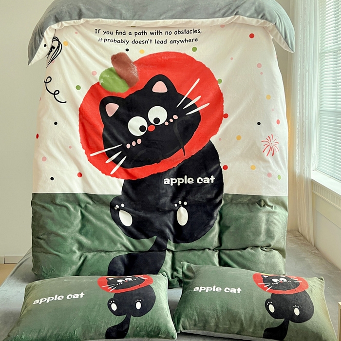 91家纺网 家纺一手货源 找家纺 喜梦缘 2025年新款大版小版卡通牛奶绒四件套 喵咪