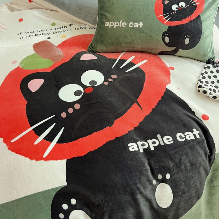 91家纺网 家纺一手货源 找家纺 喜梦缘 2025年新款大版小版卡通牛奶绒四件套 喵咪