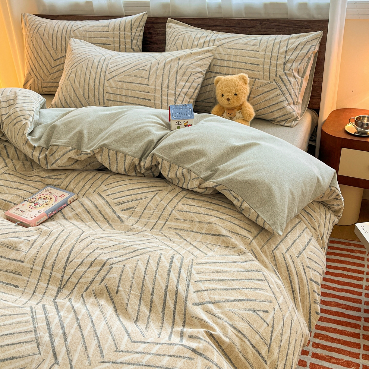 91家纺网 家纺一手货源 找家纺 典曼家纺 2025新款原棉磨毛印花四件套 眠时光