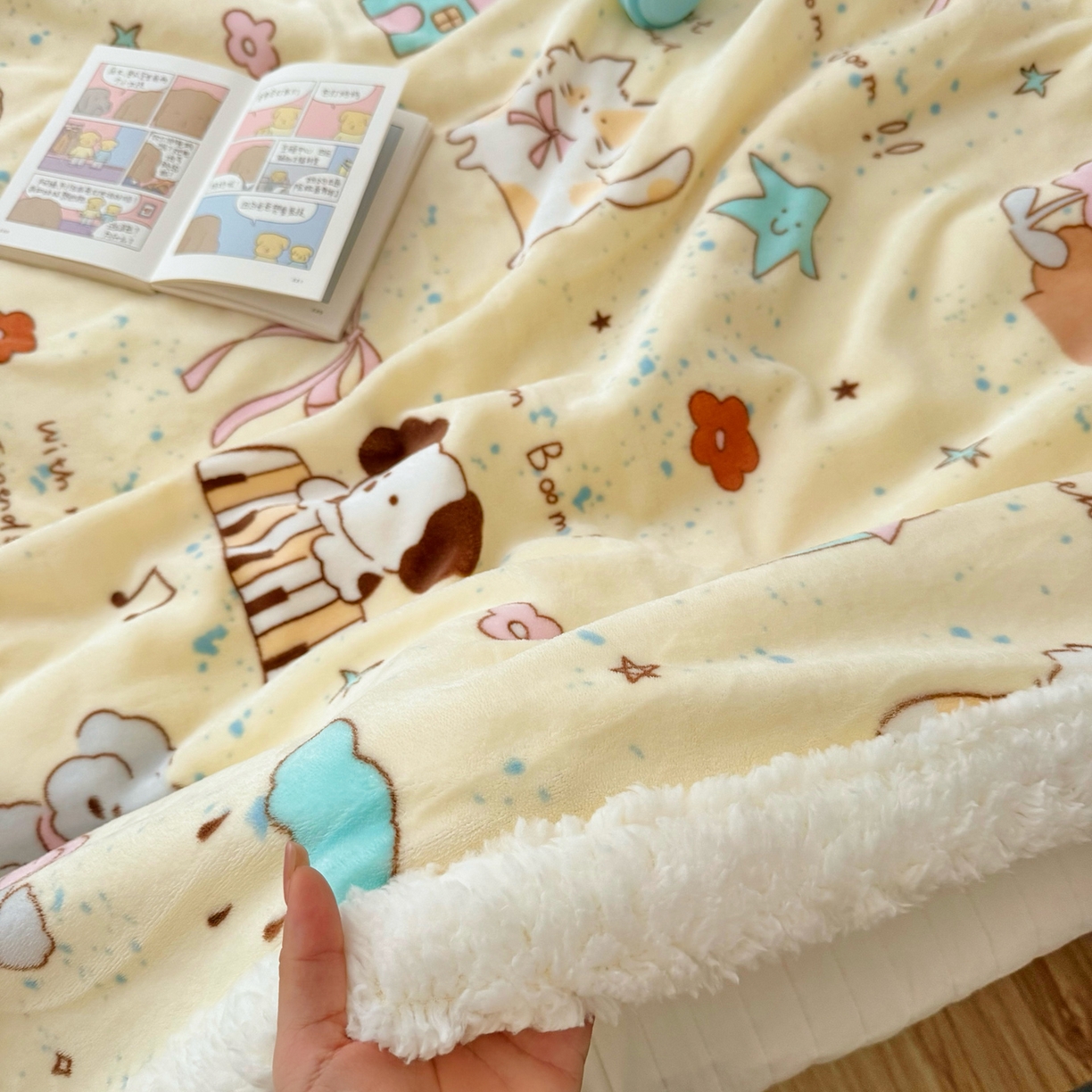 91家纺网 家纺一手货源 找家纺 航途席业 2025新款200g牛奶绒羊羔绒毛毯 可爱狗