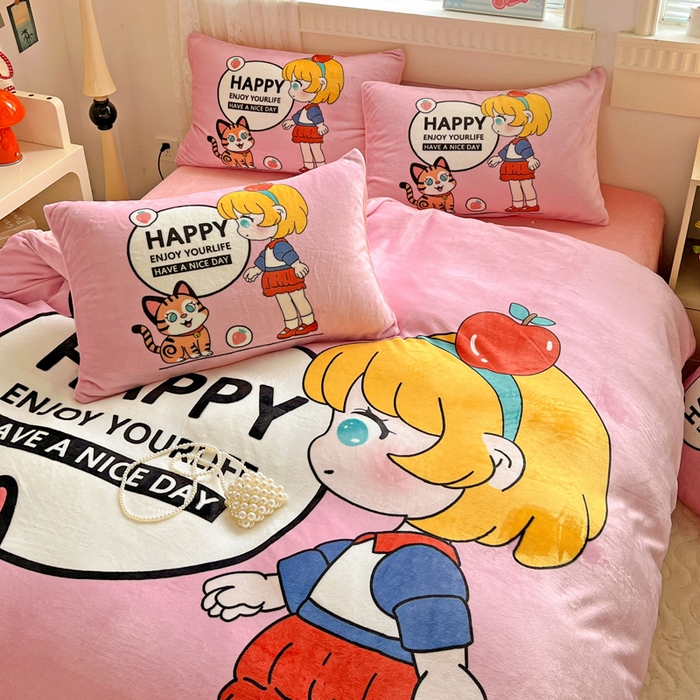 91家纺网 家纺一手货源 找家纺 喜梦缘 2025年新款大版小版卡通牛奶绒四件套 甜梦