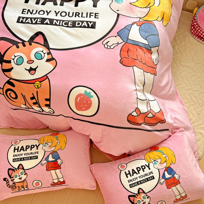 91家纺网 家纺一手货源 找家纺 喜梦缘 2025年新款大版小版卡通牛奶绒四件套 甜梦