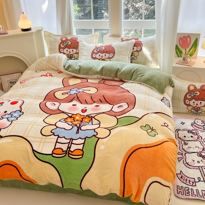 91家纺网 家纺一手货源 找家纺 喜梦缘 2025年新款大版小版卡通牛奶绒四件套 甜心公主