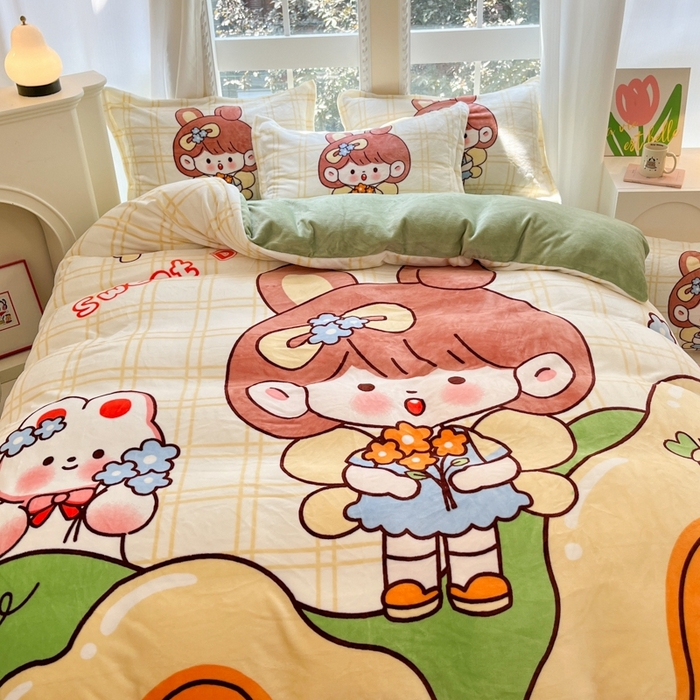 91家纺网 家纺一手货源 找家纺 喜梦缘 2025年新款大版小版卡通牛奶绒四件套 甜心公主