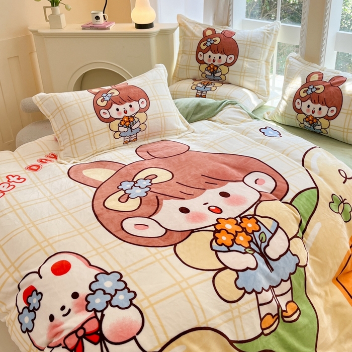 91家纺网 家纺一手货源 找家纺 喜梦缘 2025年新款大版小版卡通牛奶绒四件套 甜心公主