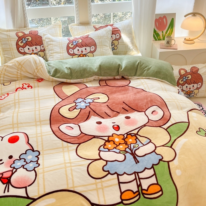 91家纺网 家纺一手货源 找家纺 喜梦缘 2025年新款大版小版卡通牛奶绒四件套 甜心公主