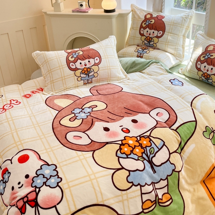 91家纺网 家纺一手货源 找家纺 喜梦缘 2025年新款大版小版卡通牛奶绒四件套 甜心公主