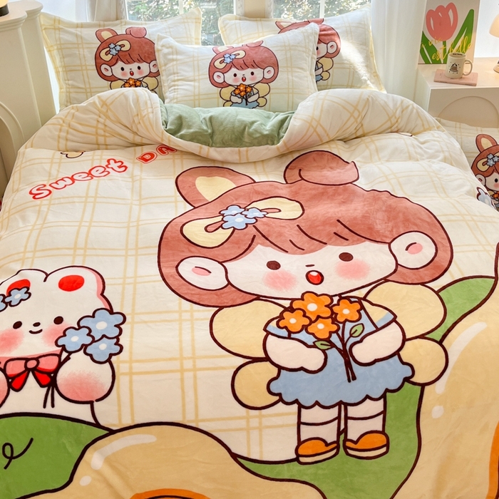 91家纺网 家纺一手货源 找家纺 喜梦缘 2025年新款大版小版卡通牛奶绒四件套 甜心公主