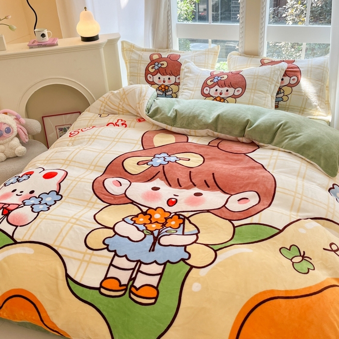 91家纺网 家纺一手货源 找家纺 喜梦缘 2025年新款大版小版卡通牛奶绒四件套 甜心公主