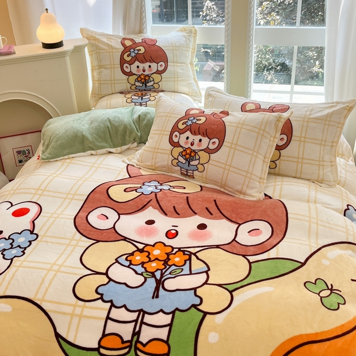 91家纺网 家纺一手货源 找家纺 喜梦缘 2025年新款大版小版卡通牛奶绒四件套 甜心公主