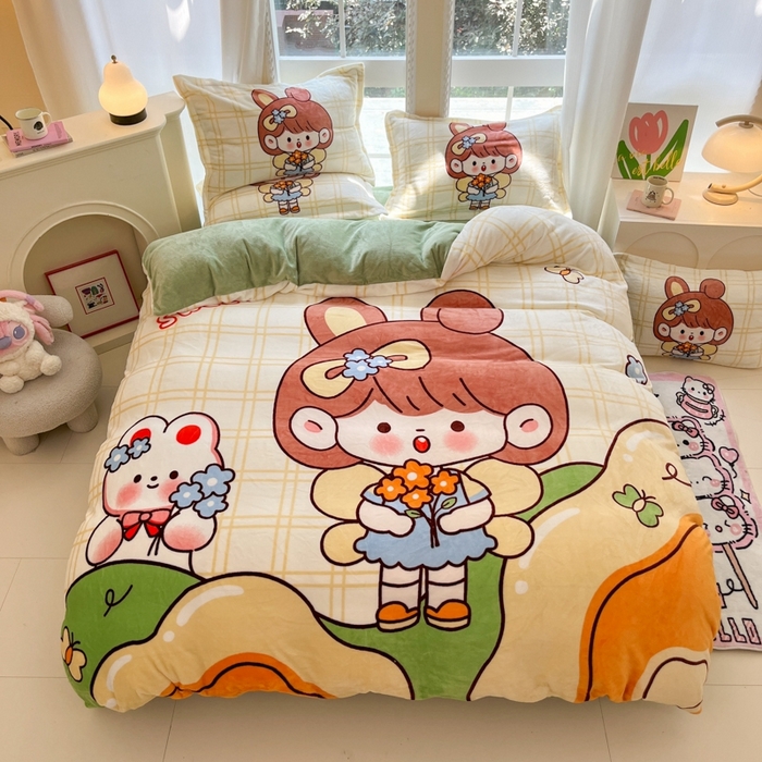 91家纺网 家纺一手货源 找家纺 喜梦缘 2025年新款大版小版卡通牛奶绒四件套 甜心公主