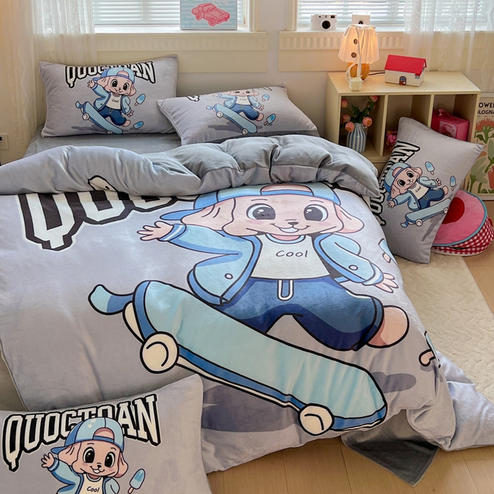 91家纺网 家纺一手货源 找家纺 喜梦缘 2025年新款大版小版卡通牛奶绒四件套 小酷仔