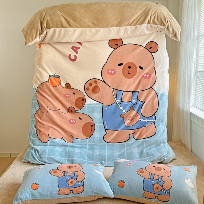 91家纺网 家纺一手货源 找家纺 喜梦缘 2025年新款大版小版卡通牛奶绒四件套 小獭宝