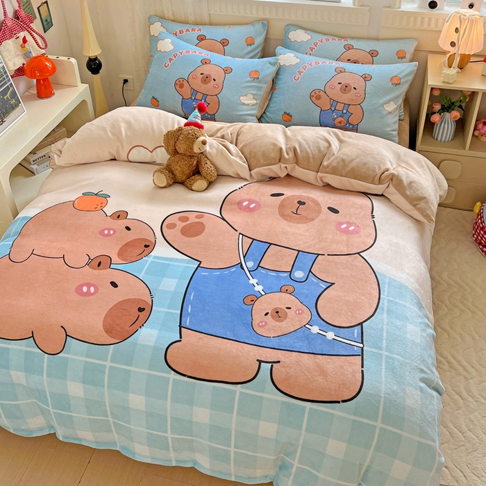 91家纺网 家纺一手货源 找家纺 喜梦缘 2025年新款大版小版卡通牛奶绒四件套 小獭宝