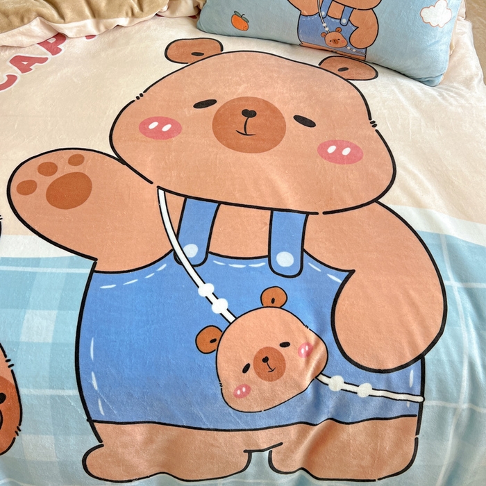 91家纺网 家纺一手货源 找家纺 喜梦缘 2025年新款大版小版卡通牛奶绒四件套 小獭宝