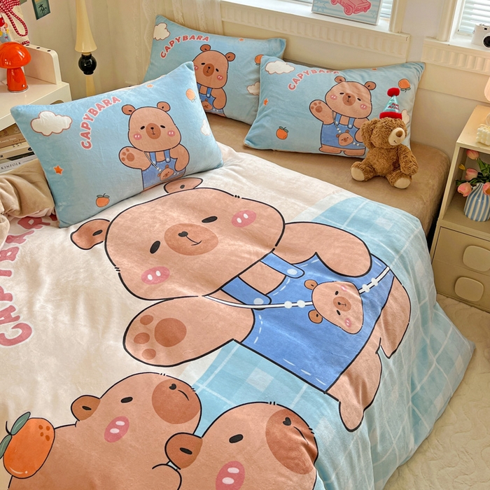 91家纺网 家纺一手货源 找家纺 喜梦缘 2025年新款大版小版卡通牛奶绒四件套 小獭宝