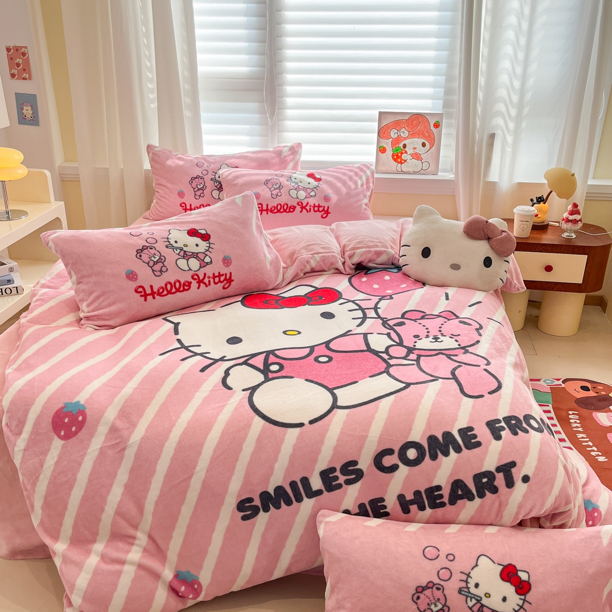 91家纺网 家纺一手货源 找家纺 （总）金爱家 2025新品正版三丽鸥授权大版卡通平网数码印花加厚高克重牛奶绒系列四件套