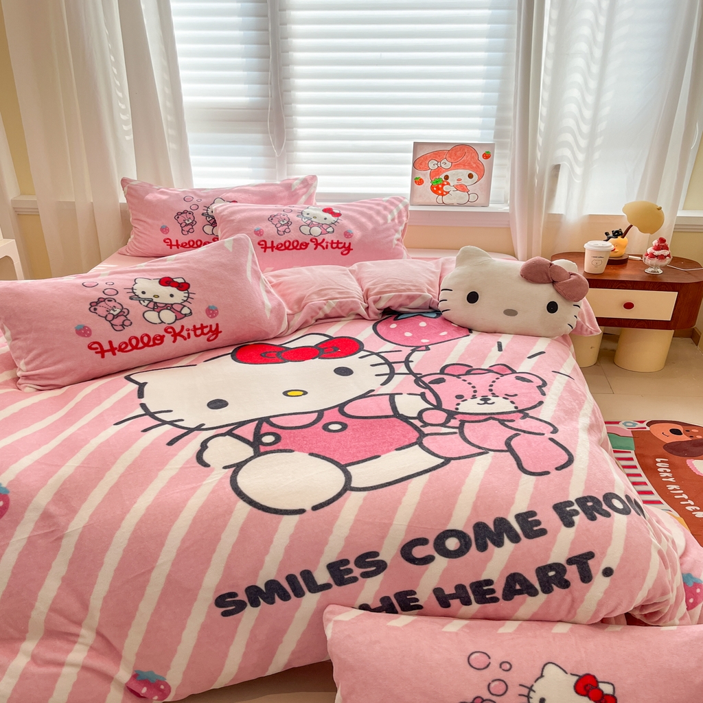 91家纺网 家纺一手货源 找家纺 （总）金爱家 2025新品正版三丽鸥授权大版卡通平网数码印花加厚高克重牛奶绒系列四件套