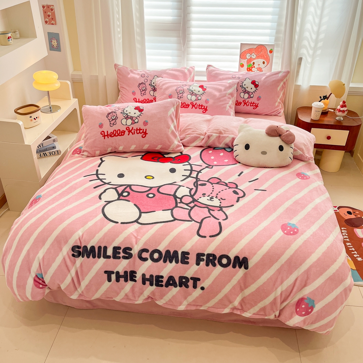 91家纺网 家纺一手货源 找家纺 （总）金爱家 2025新品正版三丽鸥授权大版卡通平网数码印花加厚高克重牛奶绒系列四件套