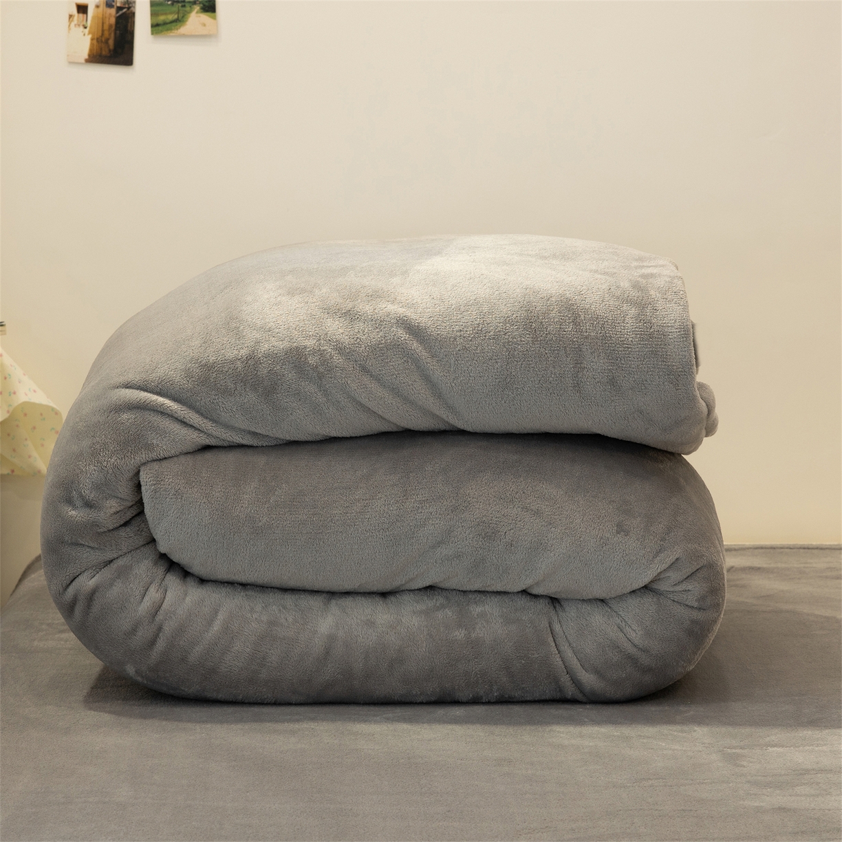 91家纺网 家纺一手货源 找家纺 兰紫橙家纺 2025新款双面绒纯色双拼牛奶绒四件套 浅灰