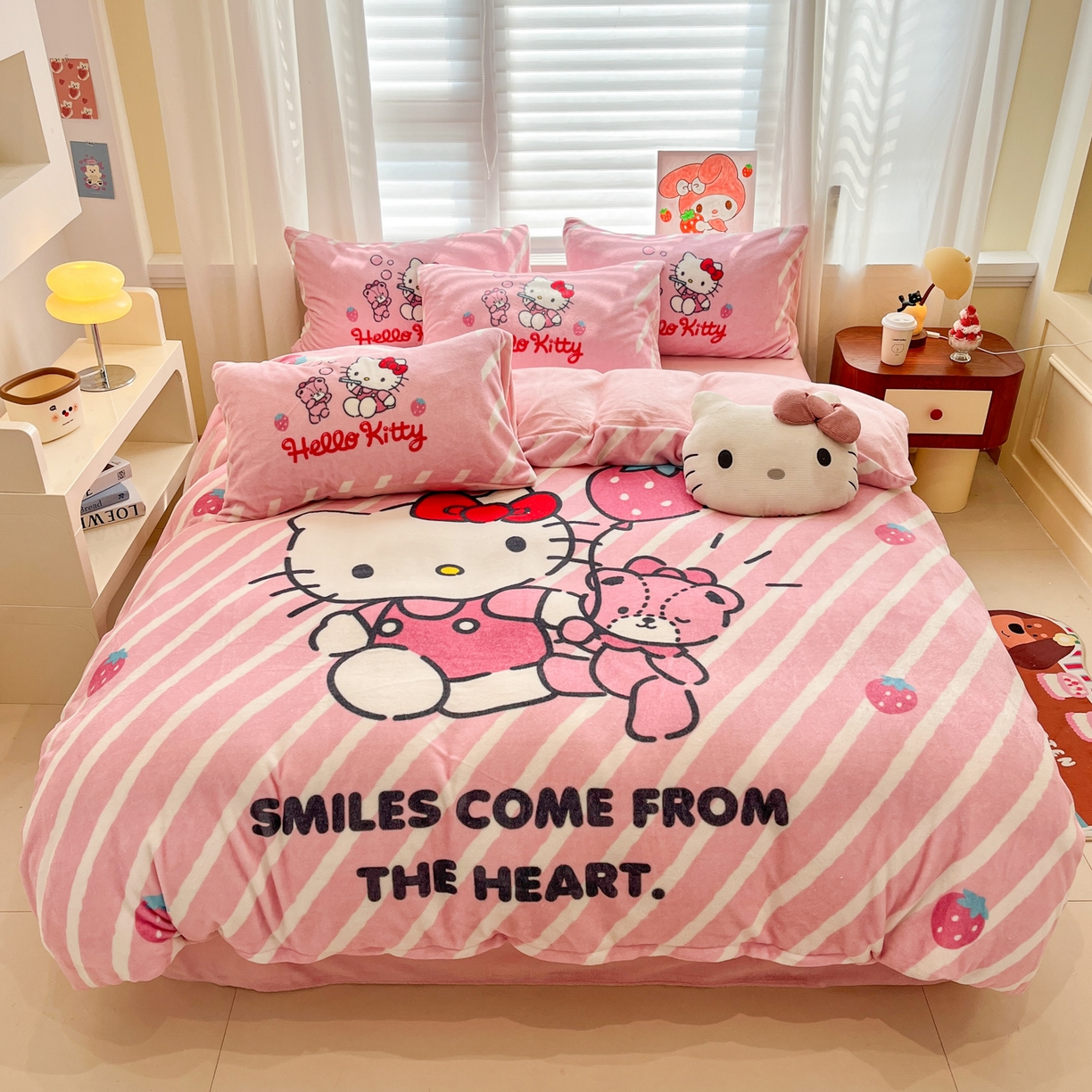 91家纺网 家纺一手货源 找家纺 （总）金爱家 2025新品正版三丽鸥授权大版卡通平网数码印花加厚高克重牛奶绒系列四件套