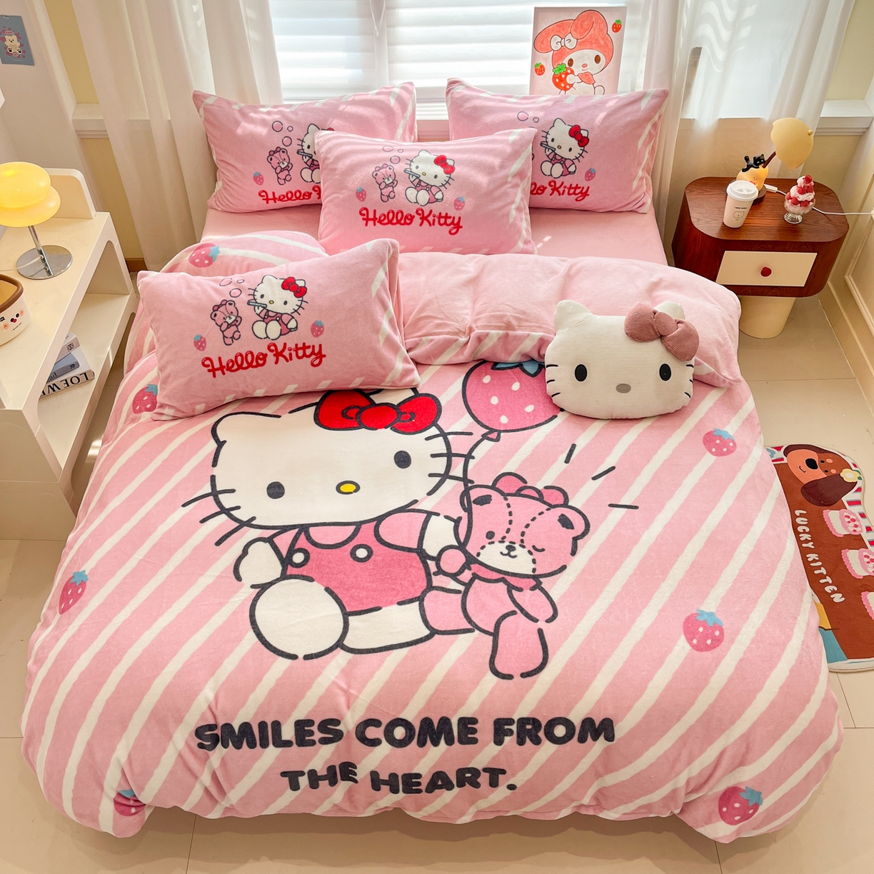 91家纺网 家纺一手货源 找家纺 （总）金爱家 2025新品正版三丽鸥授权大版卡通平网数码印花加厚高克重牛奶绒系列四件套