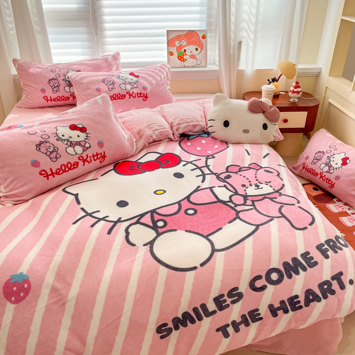 91家纺网 家纺一手货源 找家纺 （总）金爱家 2025新品正版三丽鸥授权大版卡通平网数码印花加厚高克重牛奶绒系列四件套