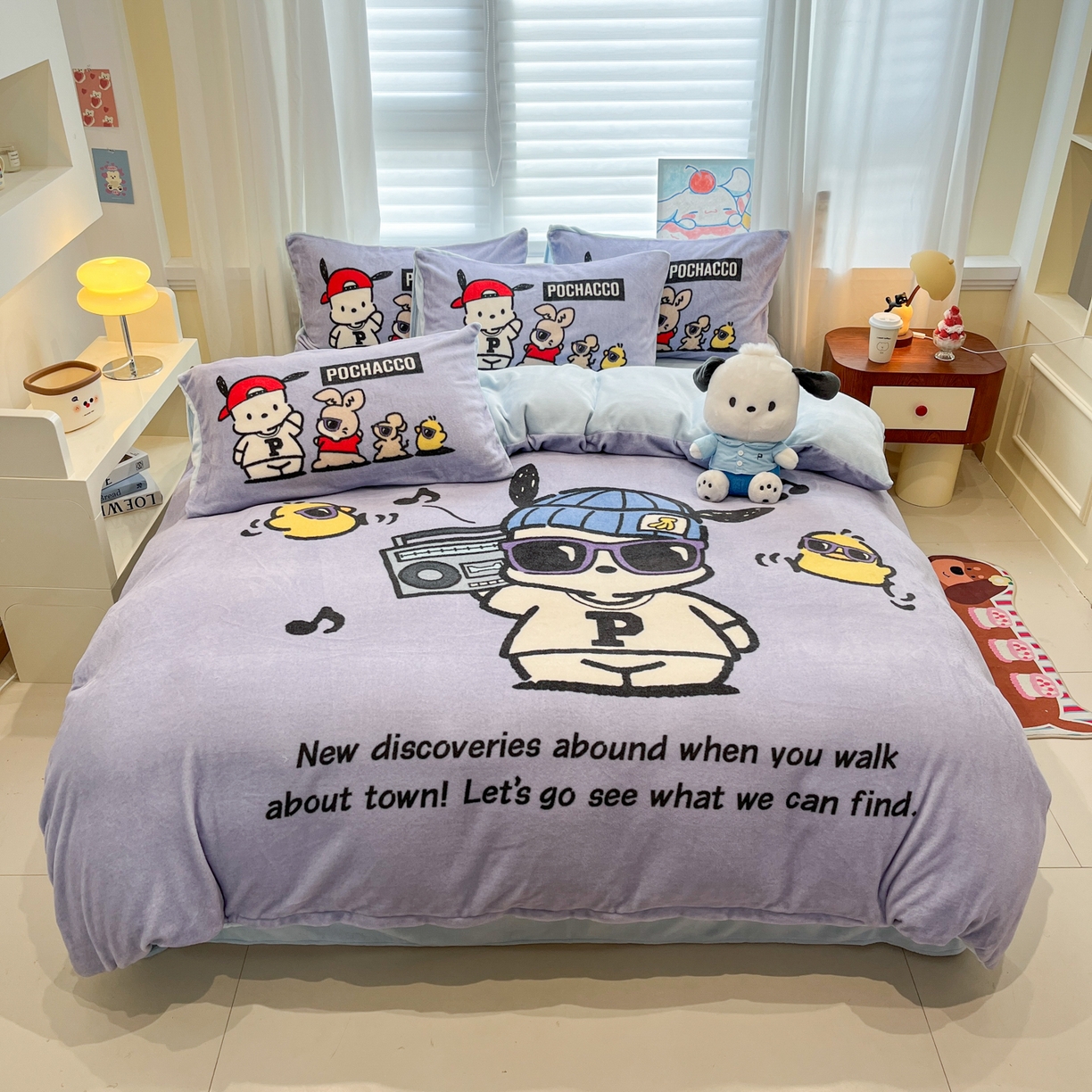 91家纺网 家纺一手货源 找家纺 （总）金爱家 2025新品正版三丽鸥授权大版卡通平网数码印花加厚高克重牛奶绒系列四件套