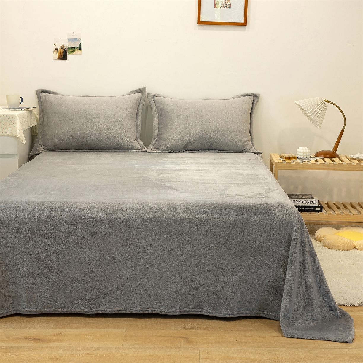 91家纺网 家纺一手货源 找家纺 兰紫橙家纺 2025新款双面绒纯色双拼牛奶绒四件套 浅灰