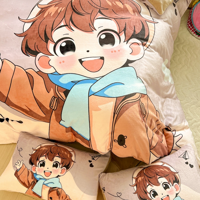 91家纺网 家纺一手货源 找家纺 喜梦缘 2025年新款大版小版卡通牛奶绒四件套 阳光男孩