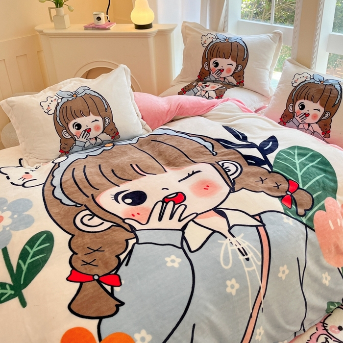 91家纺网 家纺一手货源 找家纺 喜梦缘 2025年新款大版小版卡通牛奶绒四件套 元气满满