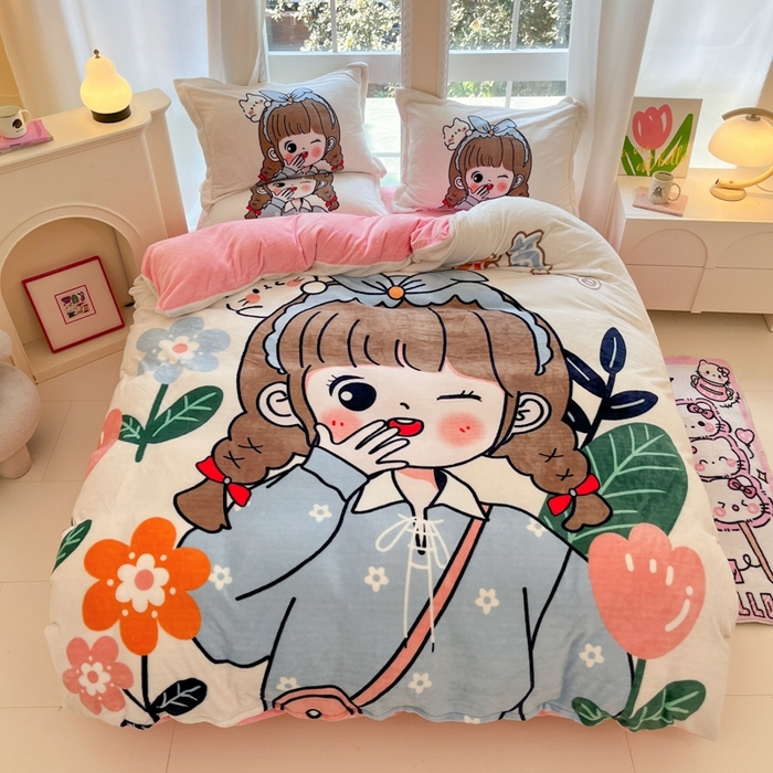 91家纺网 家纺一手货源 找家纺 喜梦缘 2025年新款大版小版卡通牛奶绒四件套 元气满满