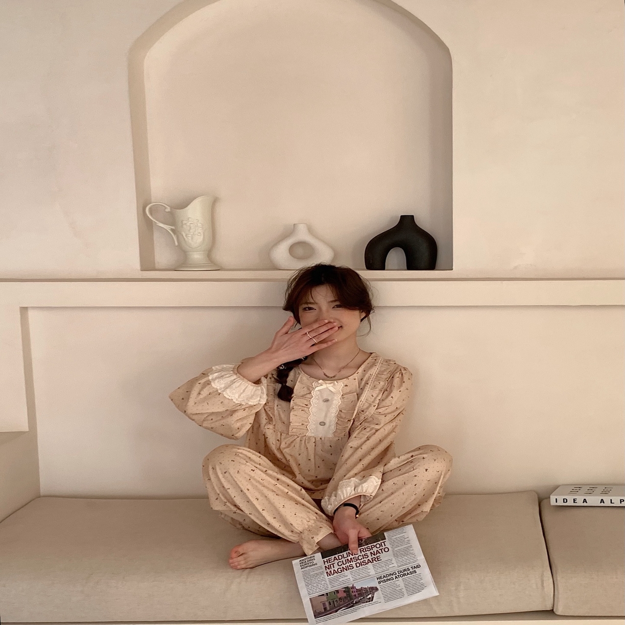 91家纺网 家纺一手货源 找家纺 （总）妍景家居生活馆 2025新款韩系25008-甜美蕾丝方领碎花套装