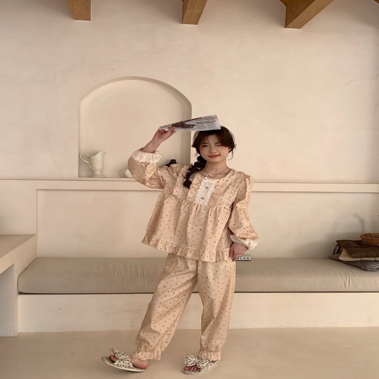 91家纺网 家纺一手货源 找家纺 （总）妍景家居生活馆 2025新款韩系25008-甜美蕾丝方领碎花套装