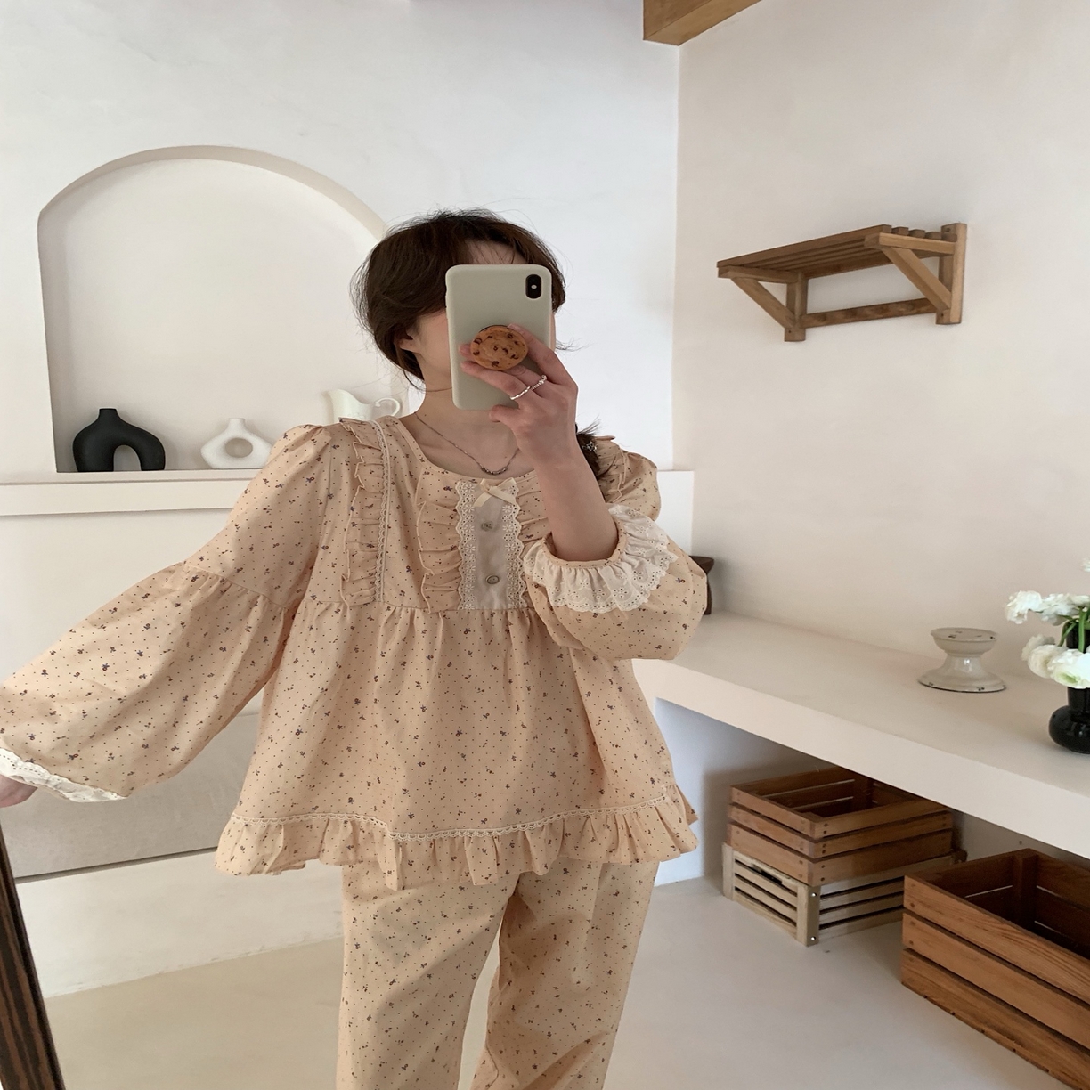 91家纺网 家纺一手货源 找家纺 （总）妍景家居生活馆 2025新款韩系25008-甜美蕾丝方领碎花套装