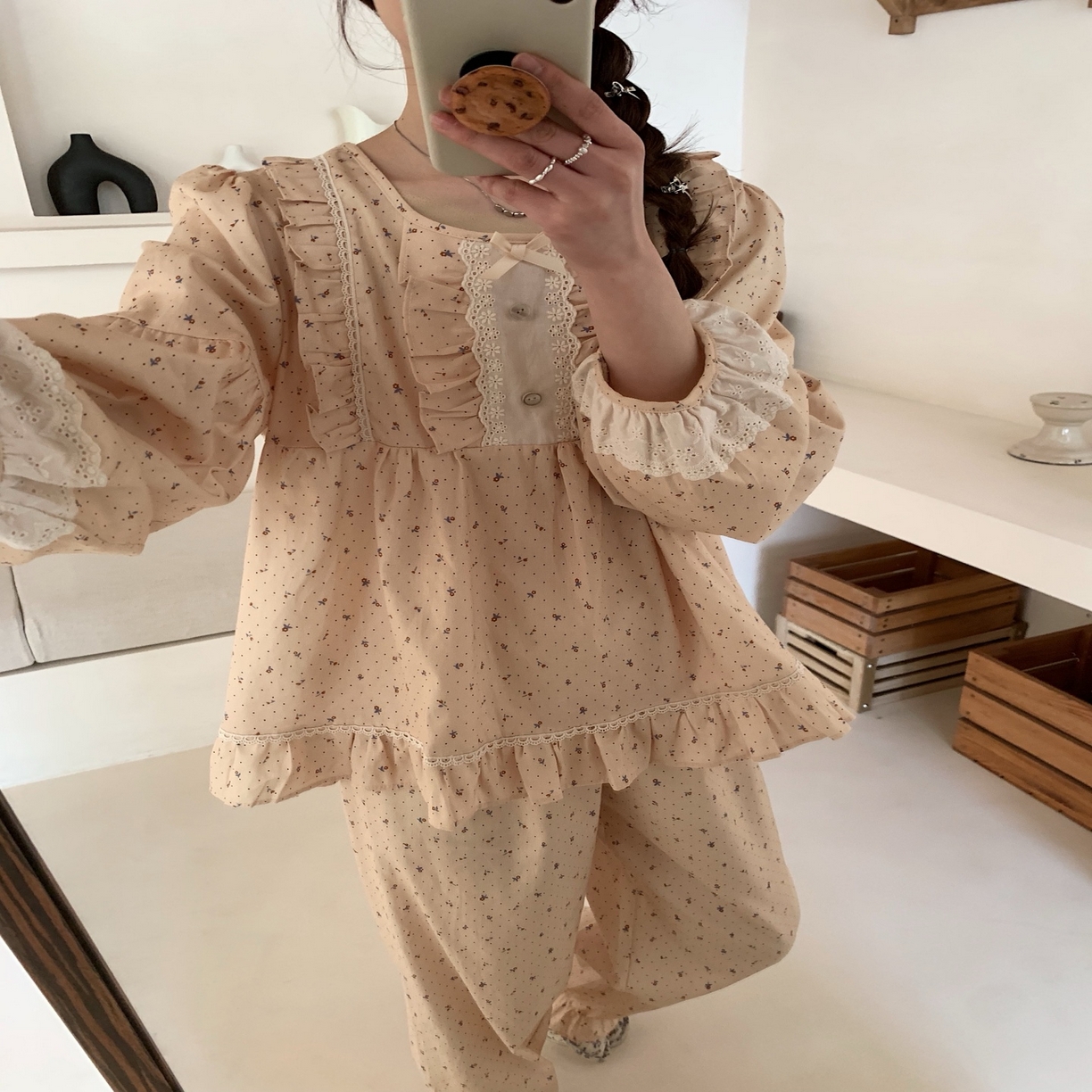 91家纺网 家纺一手货源 找家纺 （总）妍景家居生活馆 2025新款韩系25008-甜美蕾丝方领碎花套装