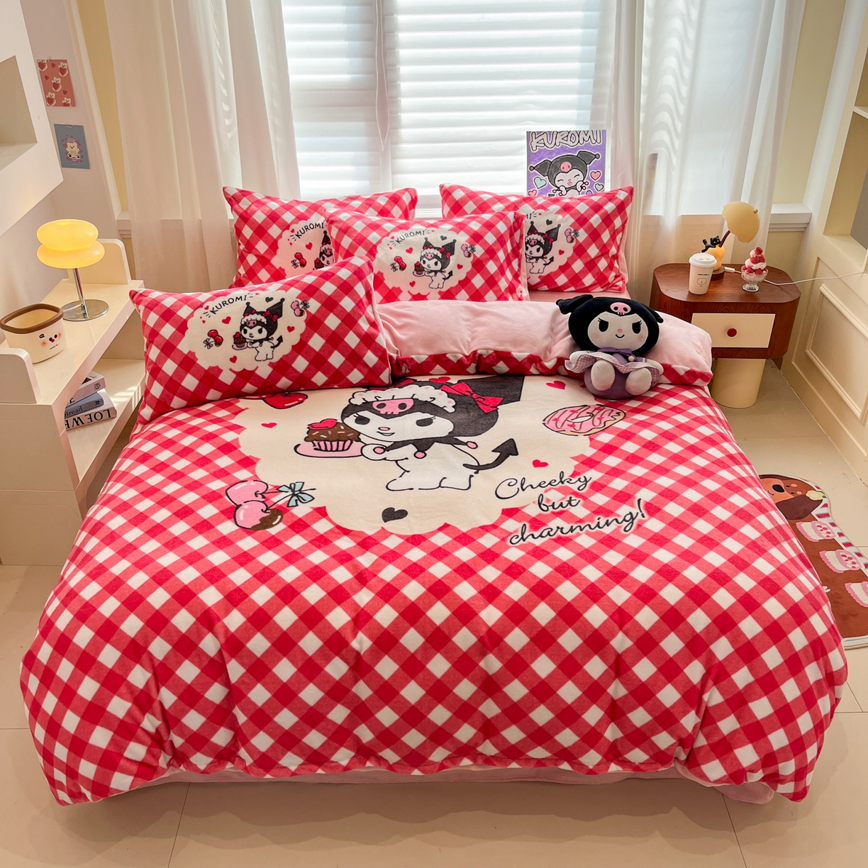 金爱家 2025新品正版三丽鸥授权大版卡通平网数码印花加厚高克重牛奶绒系列四件套 绒大版-蛋糕库洛米